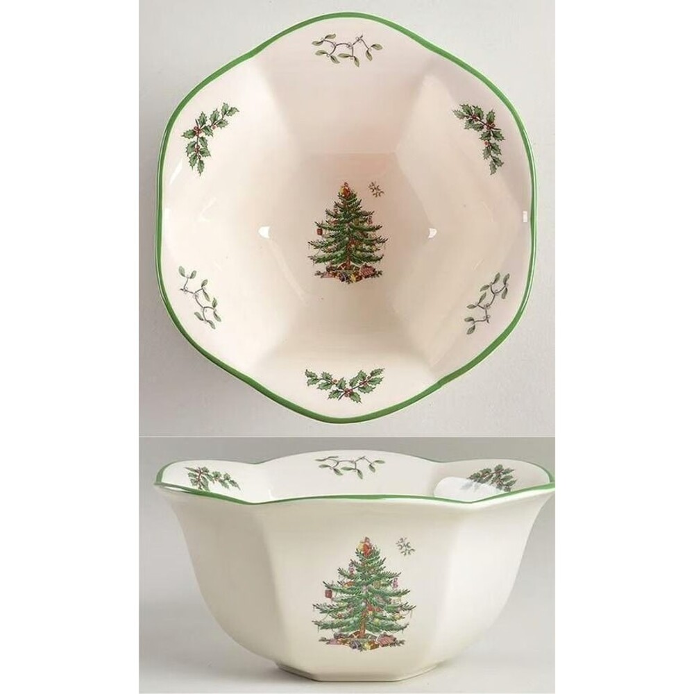 New in Box Spode Christmas Tree HEXAGONAL NUT BOWL 7" retired design